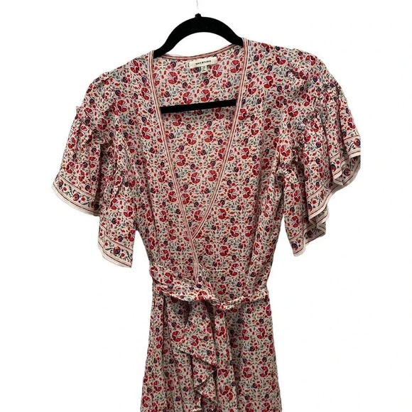Max Studio Flowing Flutter Sleeve Ruffled High Low Hem Wrap Dress Size XS - Picture 2 of 6